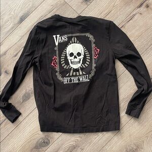 Vans Black Long Sleeve with Skull and Rose Design unisex